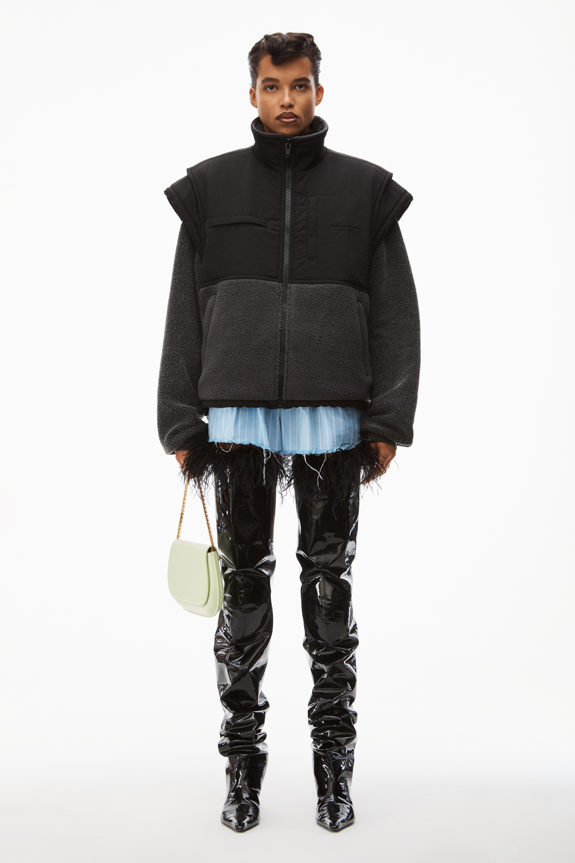 NYLON COMBO VEST IN PLUSH DOUBLE FLEECE - 2