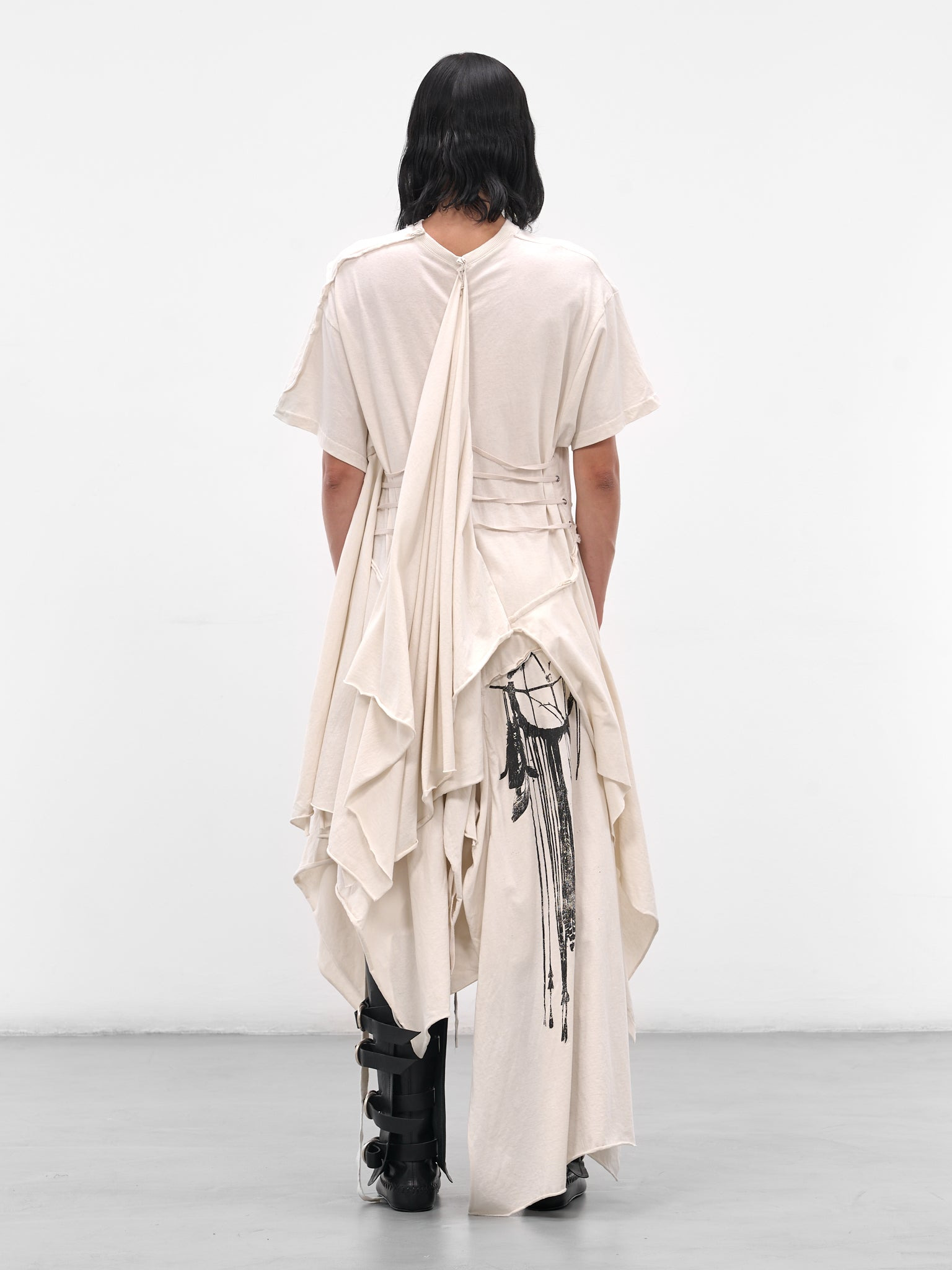 White Guusta Deconstructed Drape Dress - 3