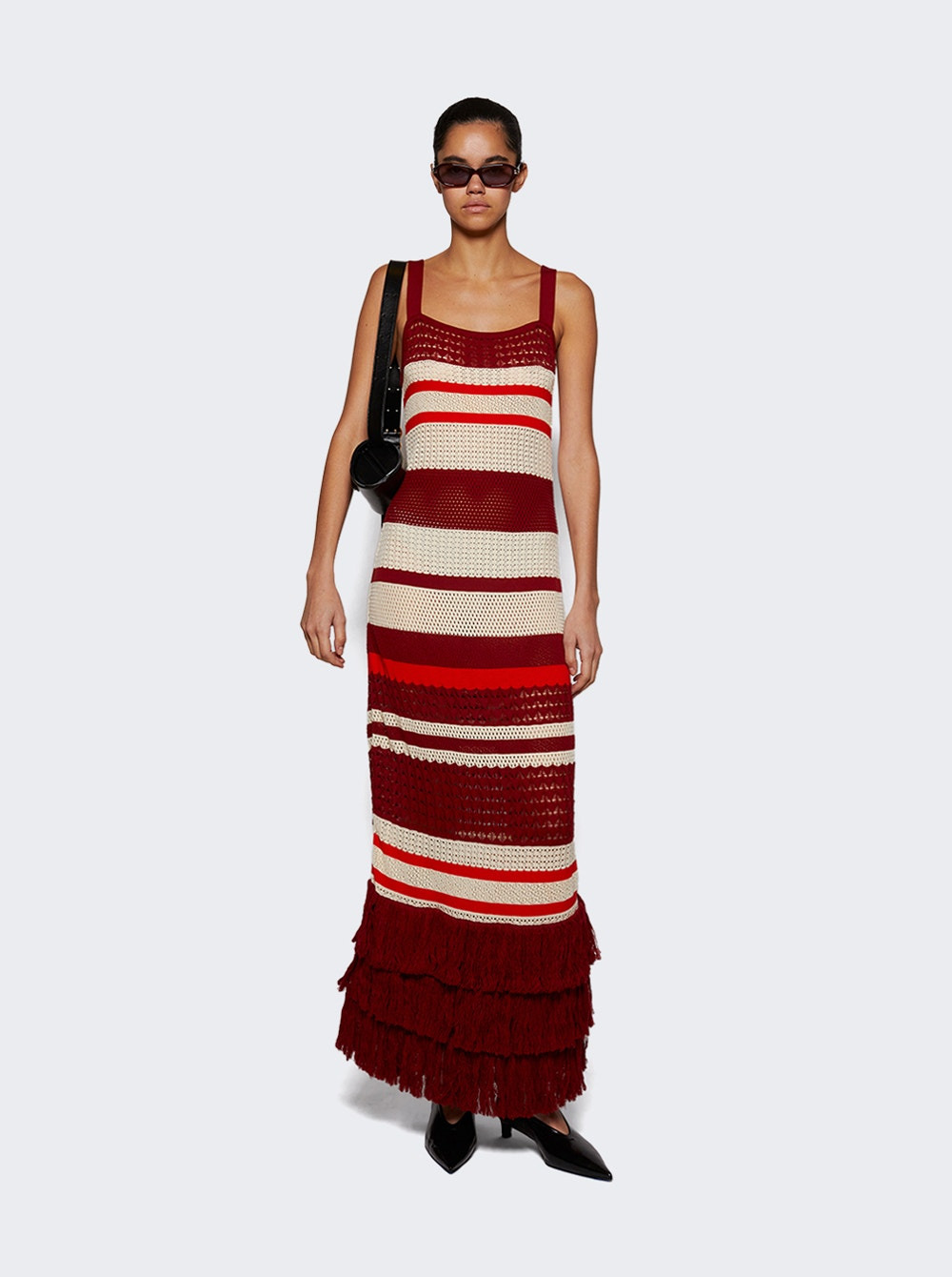 Embayed Midi Dress Antique Ecru And Wine - 2