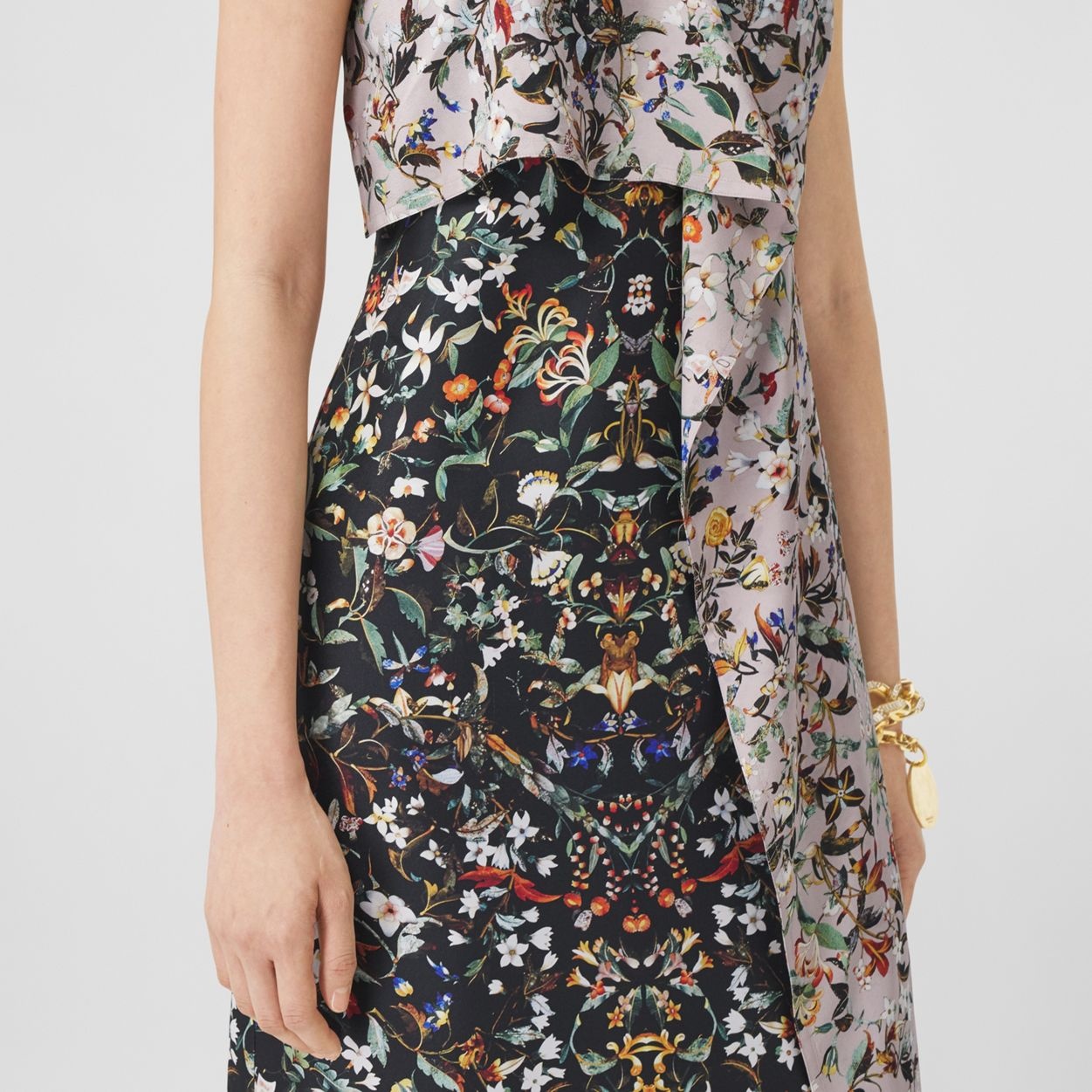 Ruffle Detail Floral Print Silk Slip Dress - 5