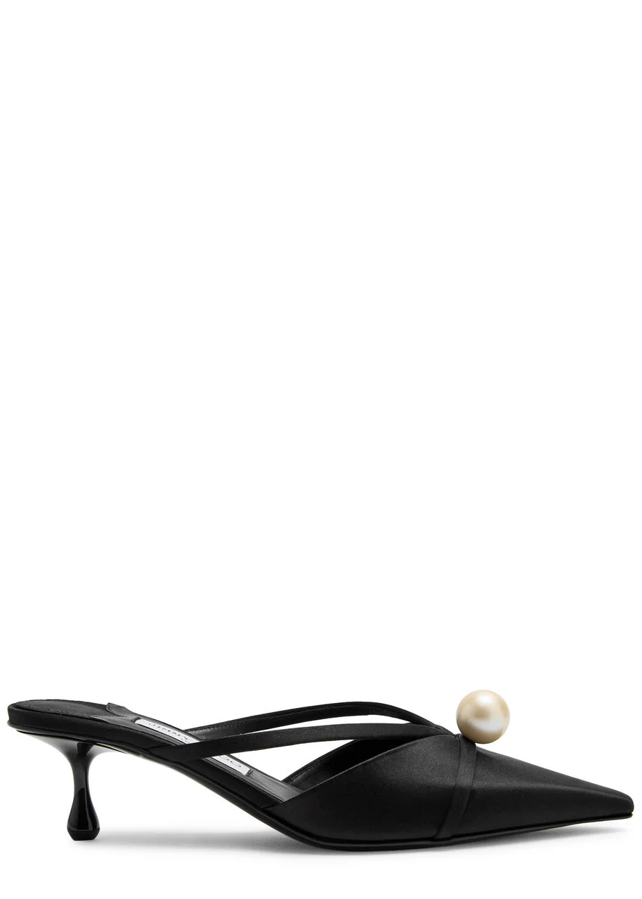 Jimmy Choo Sana 50 Faux Pearl-embellished Satin Mules - 1