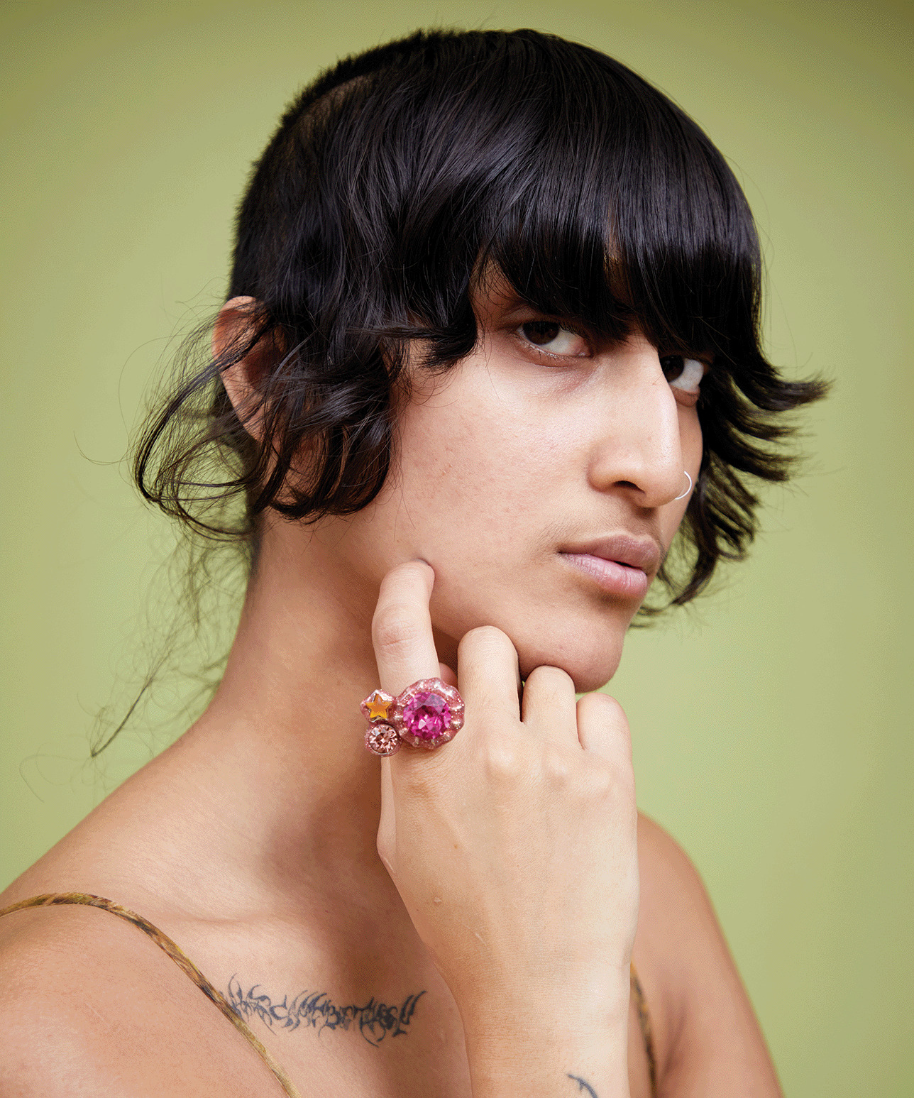 PINK GLITTER CANDY GEM RING - 2