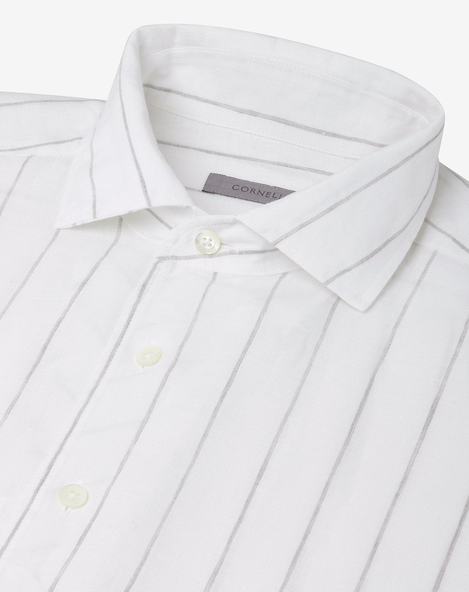 White pure linen shirt with grey striped pattern - 4