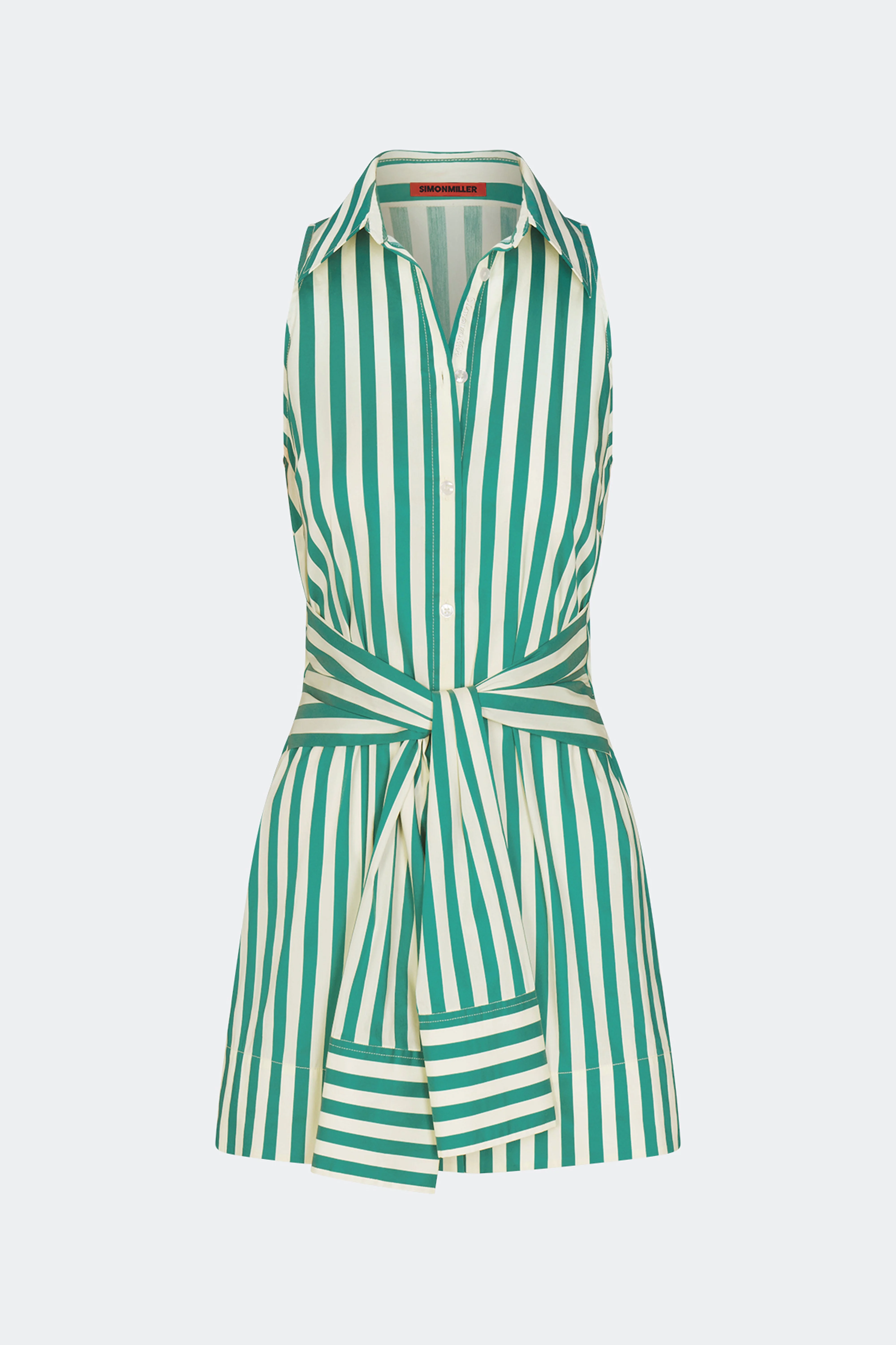Inna Sleeveless Poplin Mini Dress In Teal/Cream Stripe - 1