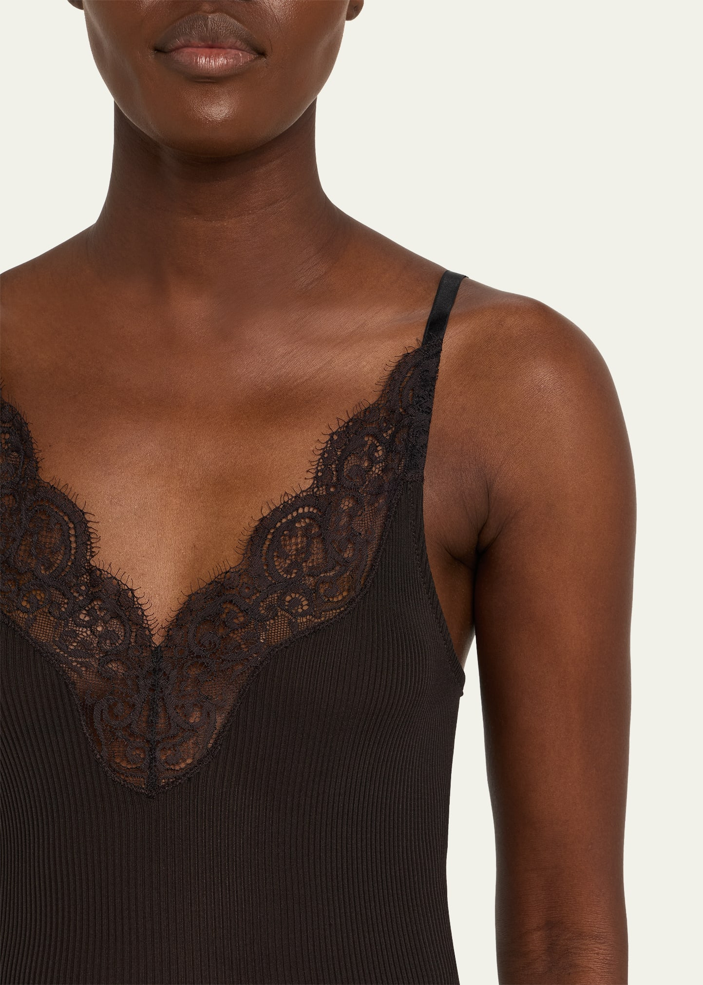 Ribbed Knit Tank Top with Lace Detail - 5
