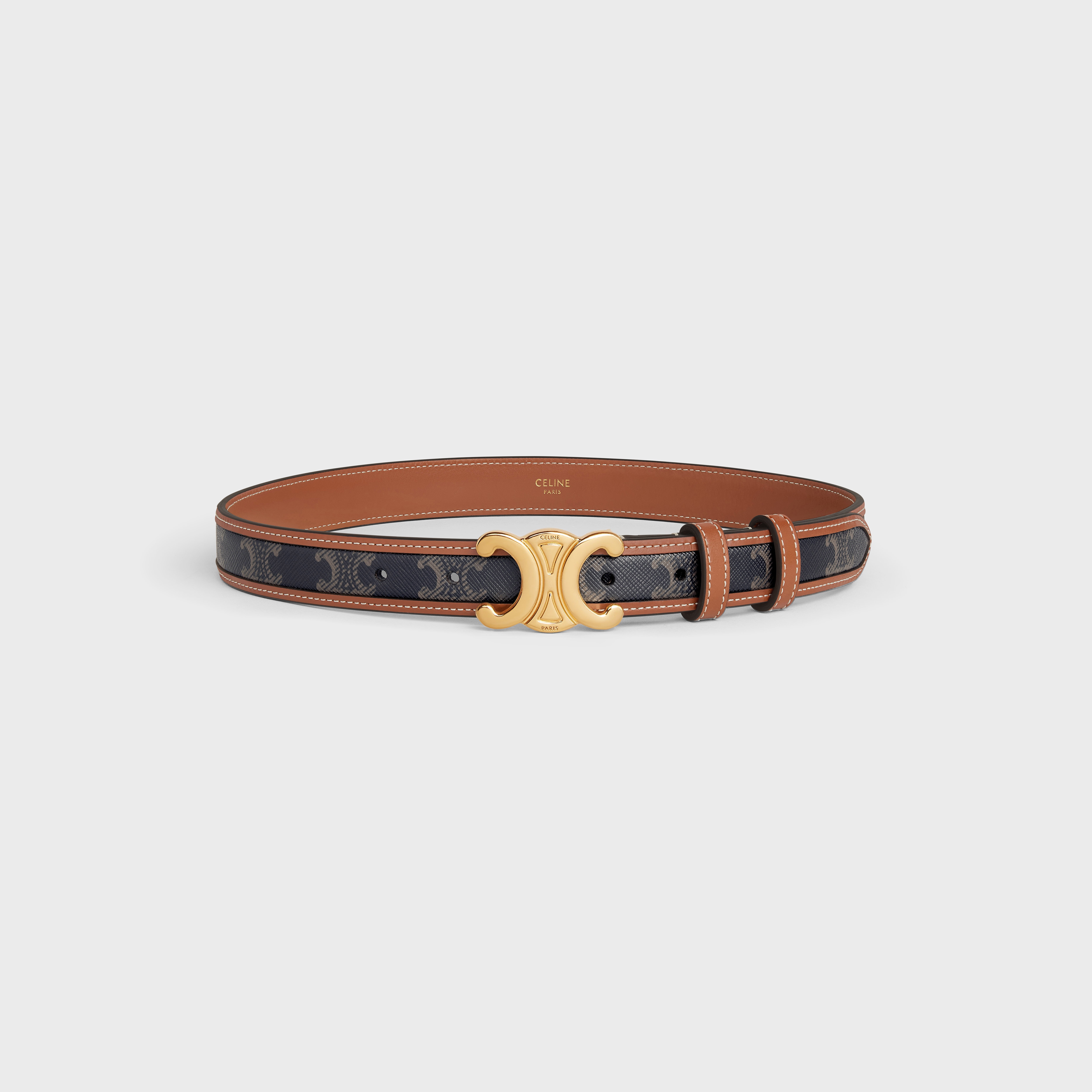 CELINE Medium Triomphe Belt in Triomphe Canvas and Calfskin
