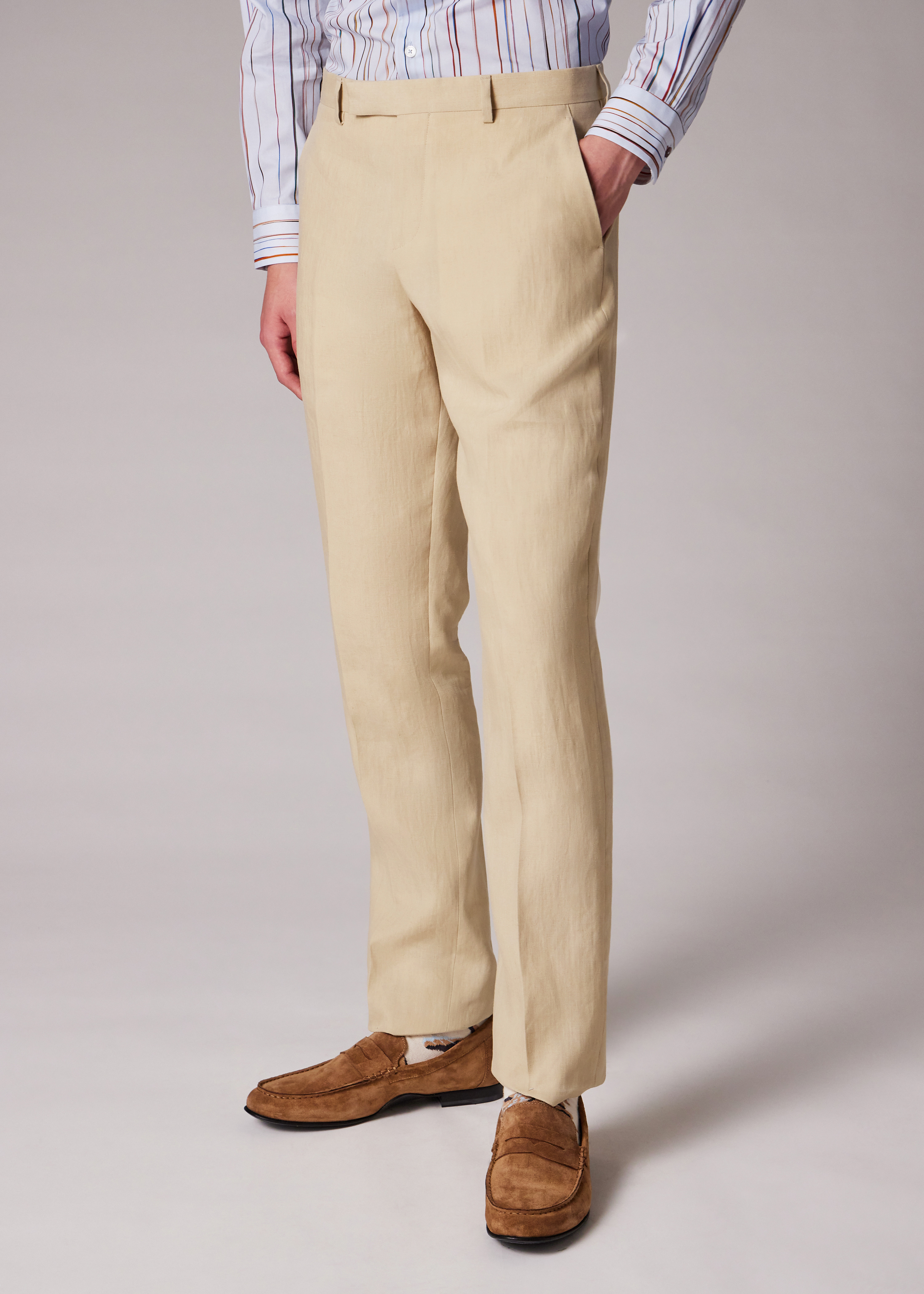 Tapered-Fit Light Tan Linen Trousers - 3