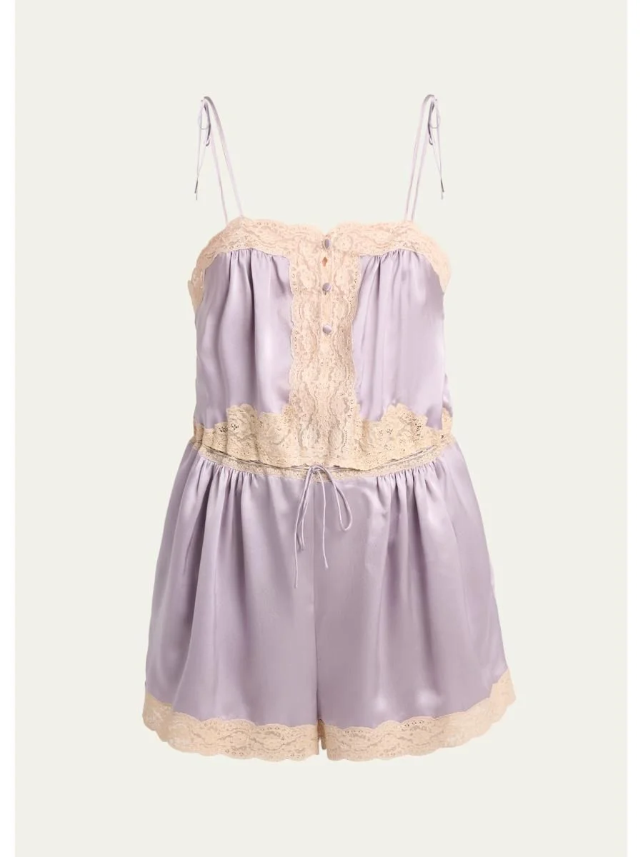 Washed Silk Satin Romper - 1