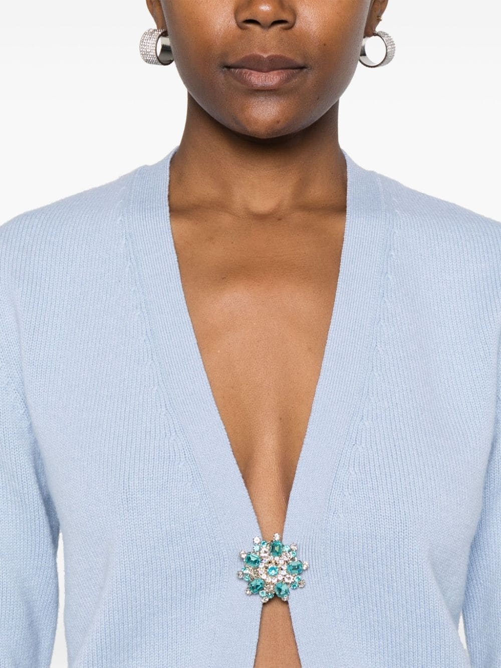 crystal-embellished brooch cardigan - 5