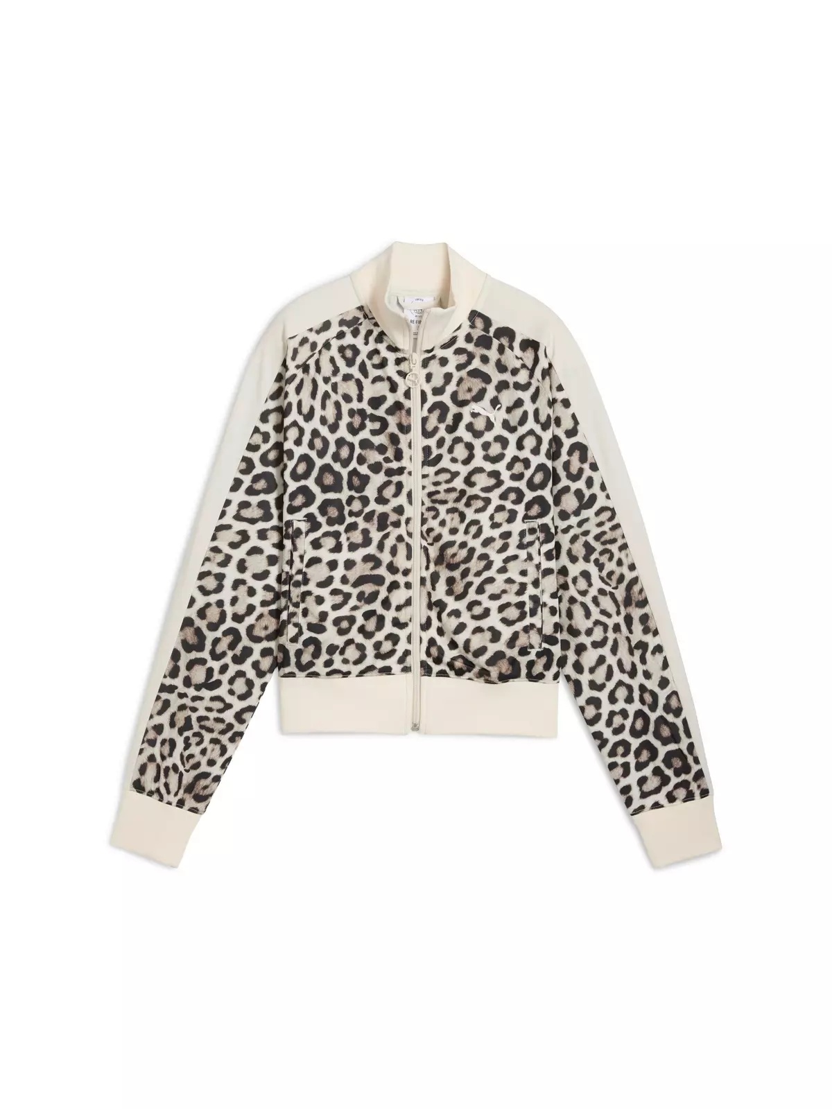 PUMA Women's T7 LEO LUX All-Over Print Short Track Jacket -White/Brown - 6