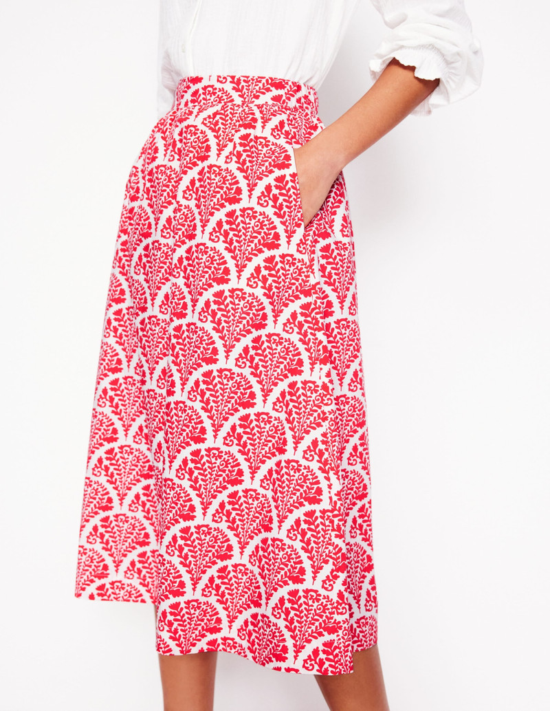 Hattie Poplin Midi Skirt-Jam Red, Blossomy 3