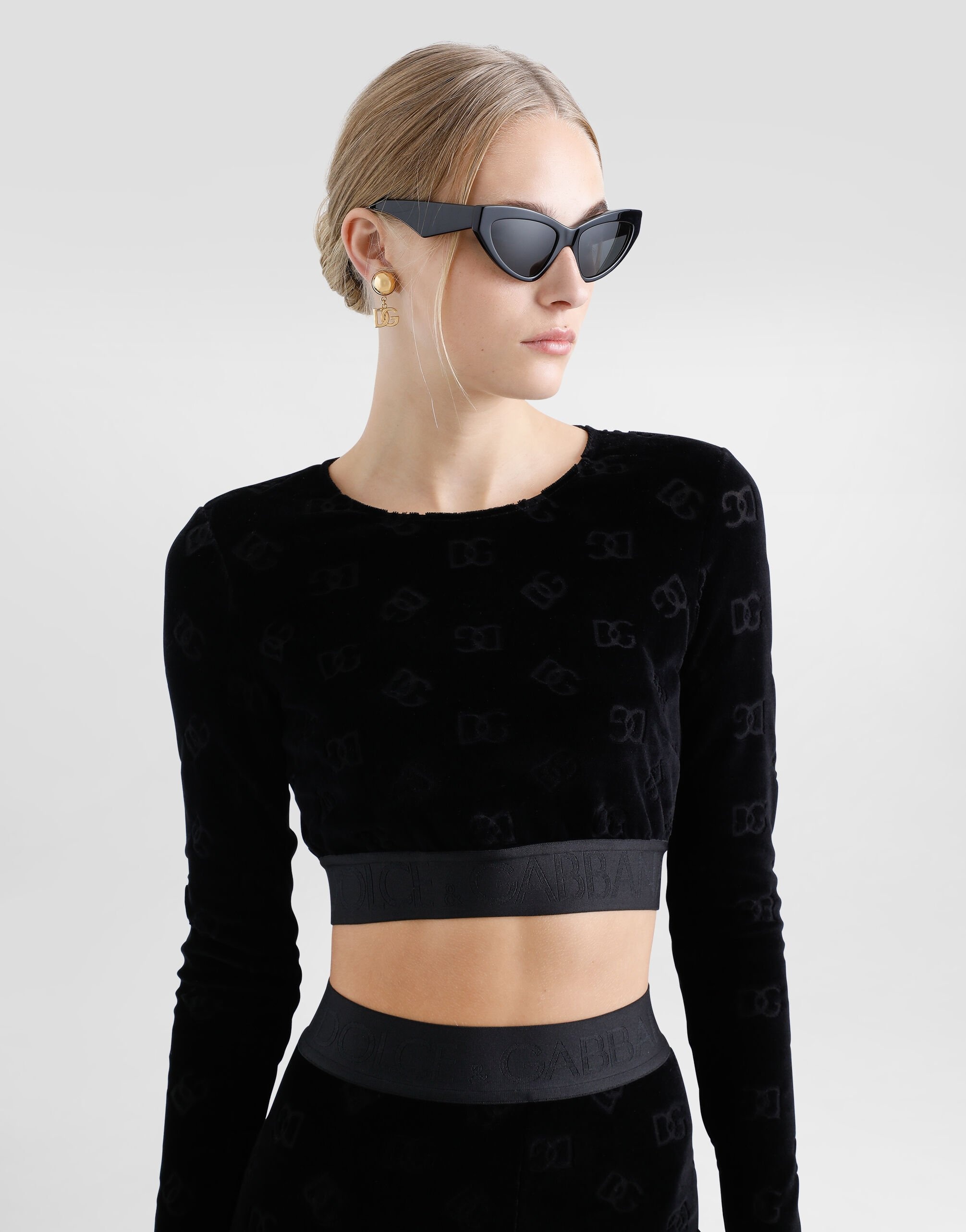 Cotton chenille crop top with jacquard DG logo - 5