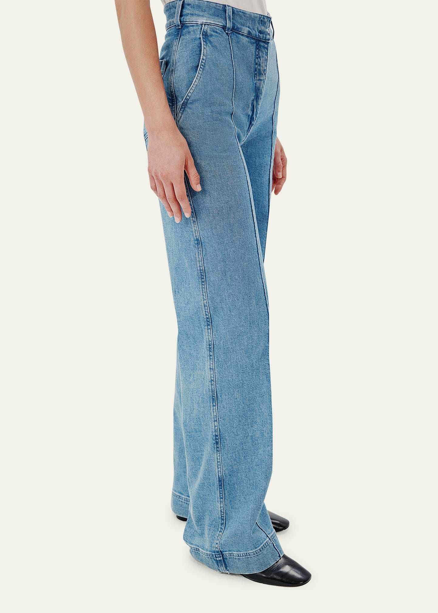 High-Waisted Wide Leg Denim Pants - 5