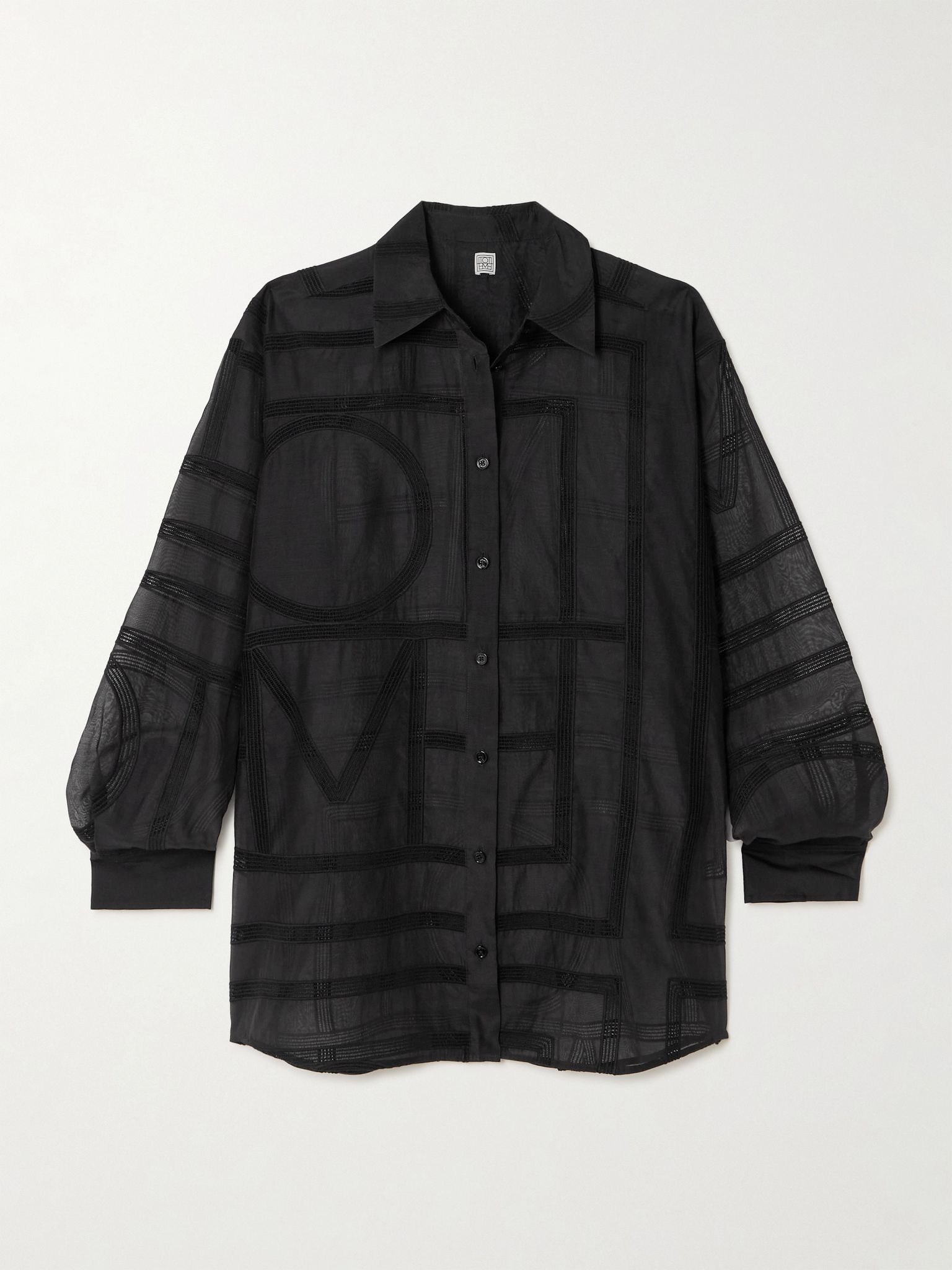 Embroidered organic cotton and silk-blend voile shirt Black - 1
