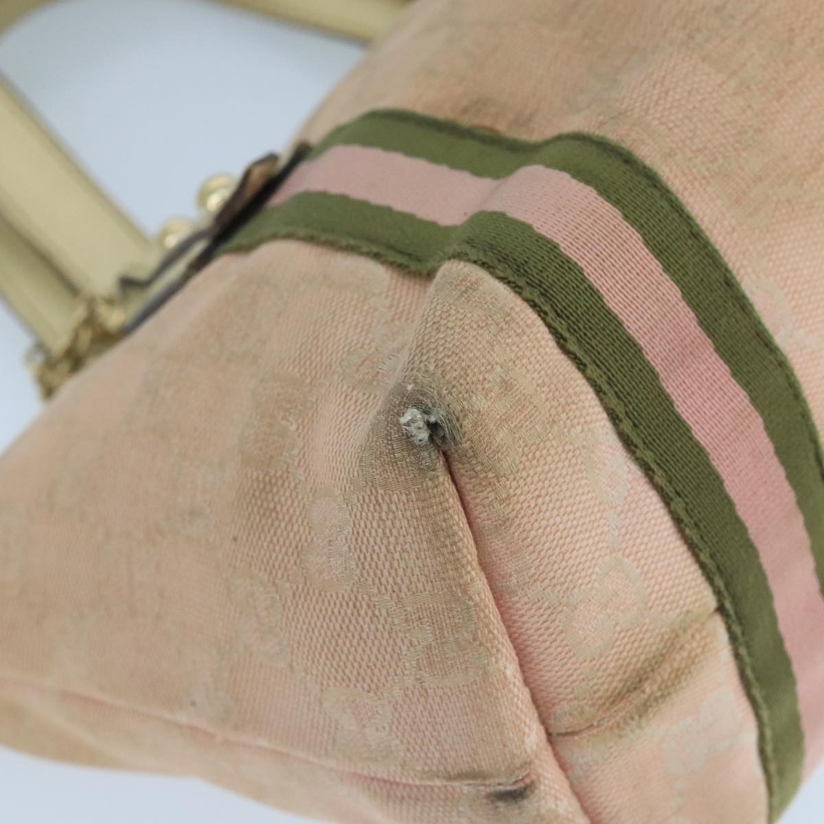 GUCCI GG Canvas Hand Bag Pink Cream Gold - 14