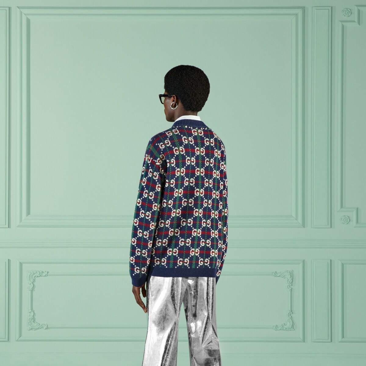 GG check knit wool cardigan - 6
