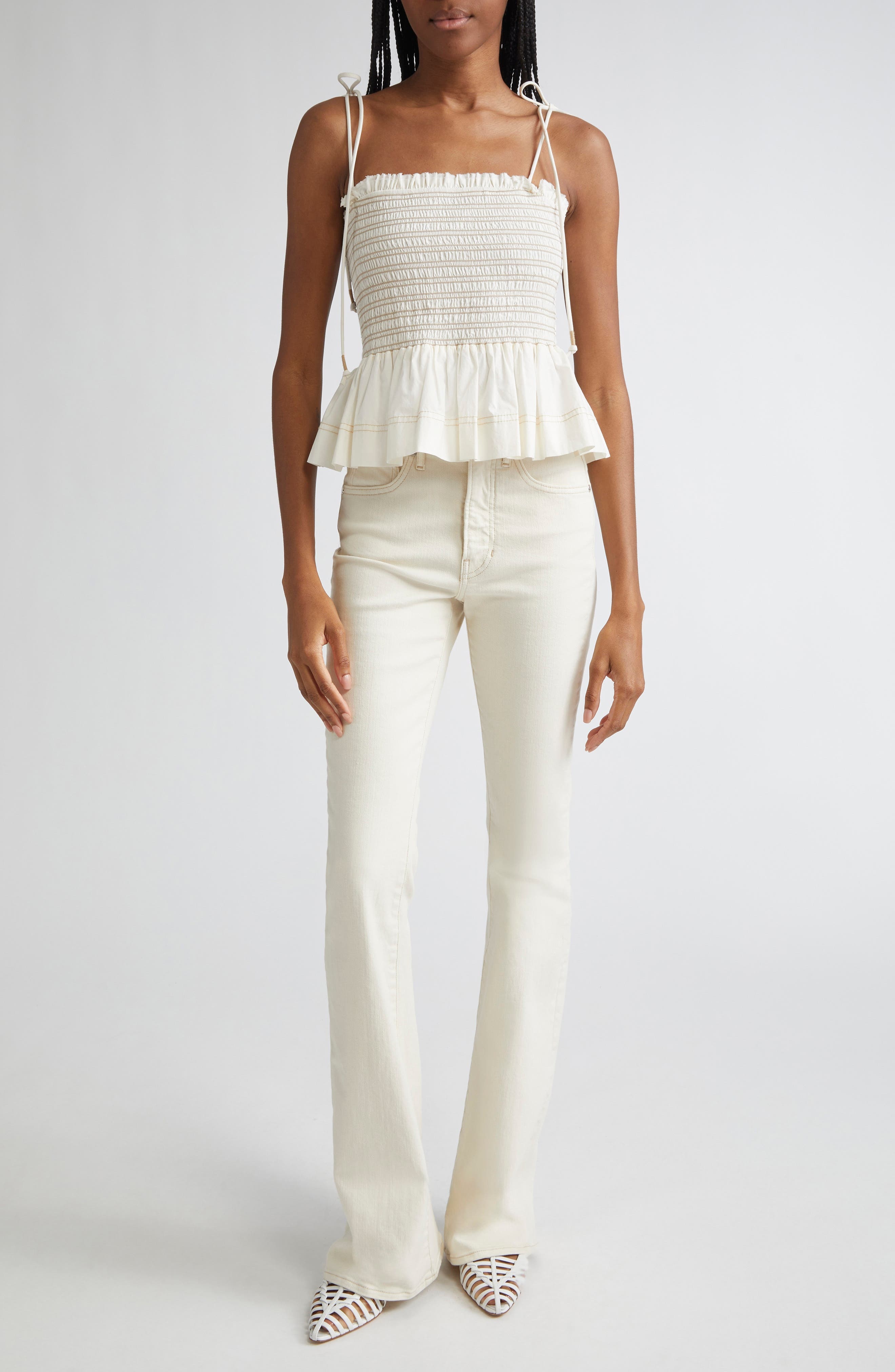 Veronica Beard Ophelia Smock Cotton Top in Dove at Nordstrom - 7