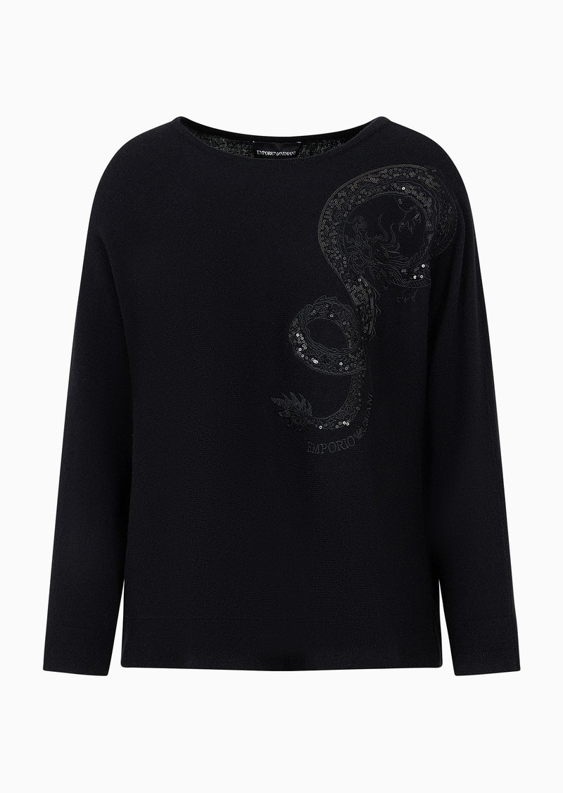 Virgin-wool and cashmere jumper with dragon embroidery 1