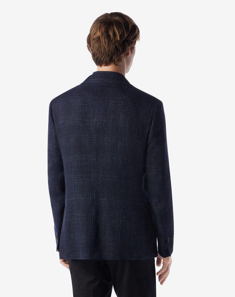 Blue wool and linen jacket with inner vest 3