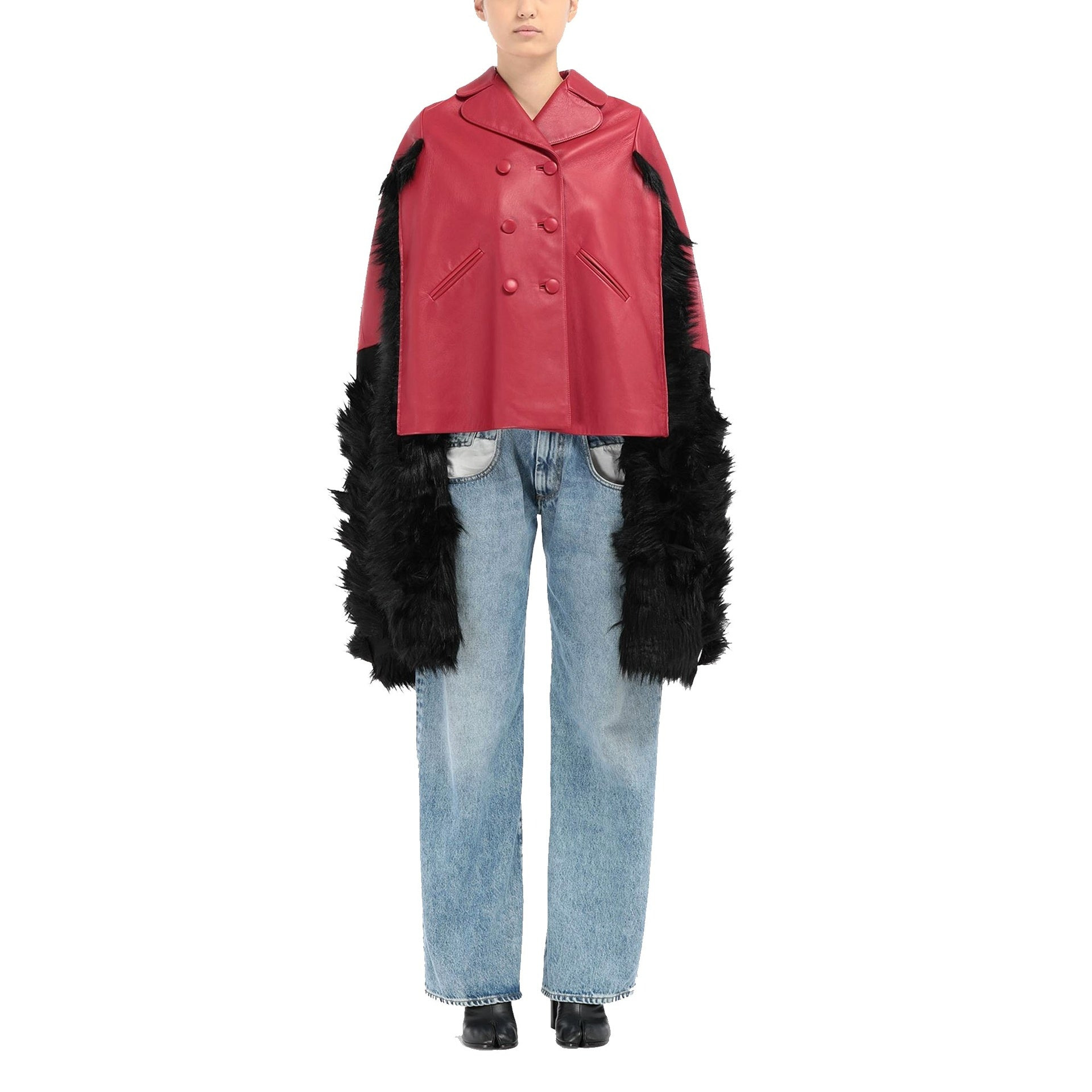 Maison Margiela Faux Fur Trimmed Leather Cape Jacket Women - 2