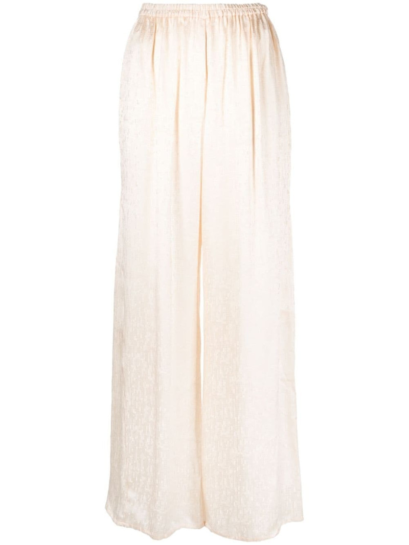 check-pattern ruched-detail satin palazzo pants 1
