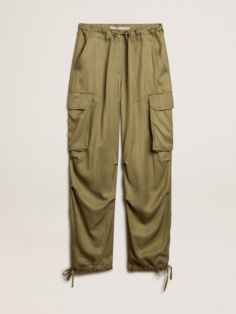 Women’s olive-colored viscose cargo pants 1