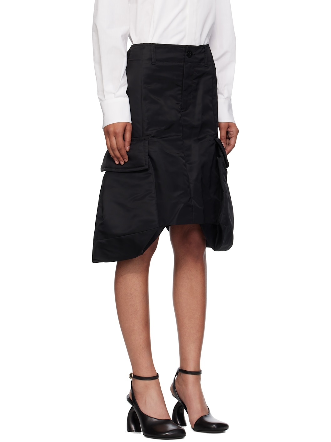Black Nylon Twill Midi Skirt - 2