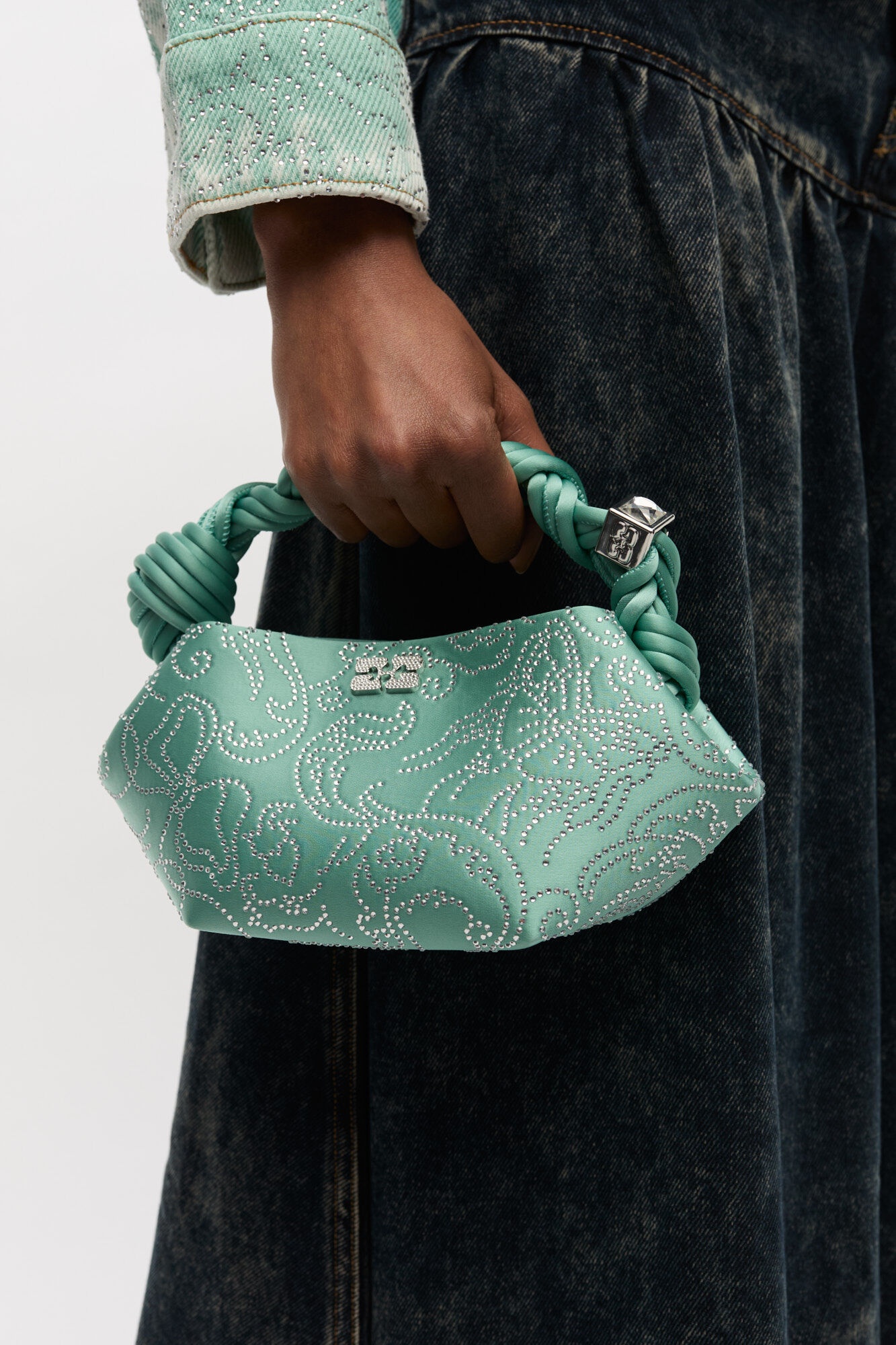 GREEN RHINESTONE MINI GANNI BOU BAG - 6