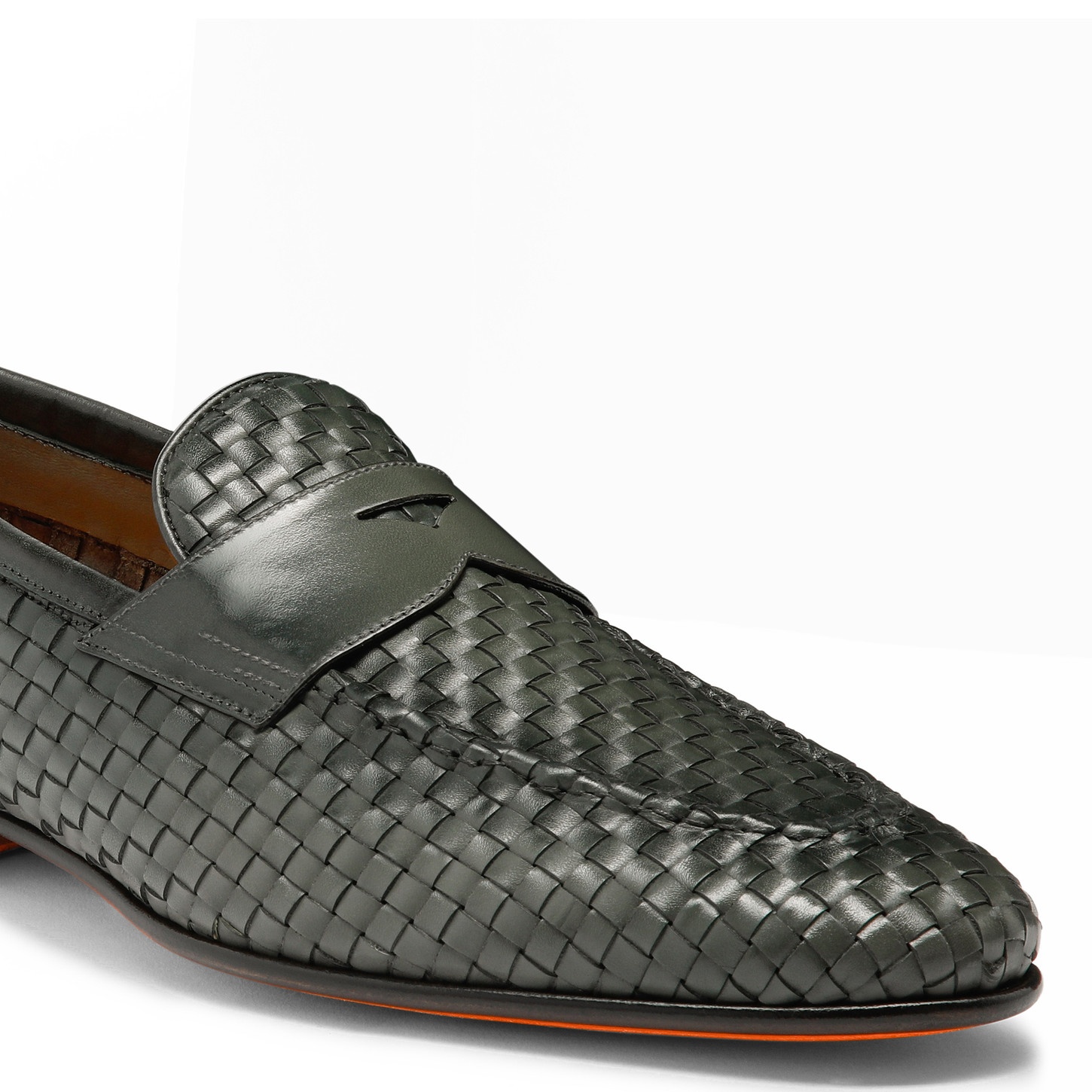 Men's green woven leather loafer - 5