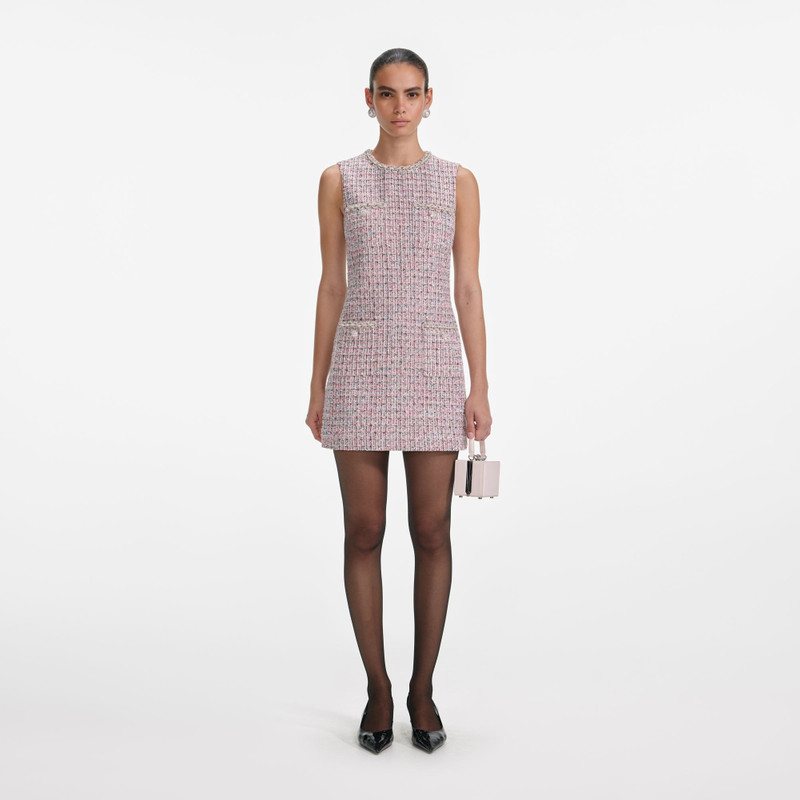 Pink Boucle Sleeveless Mini Dress - 1