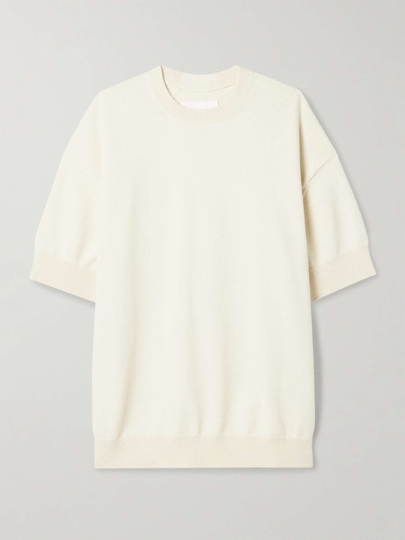 Oversized cotton and cashmere-blend sweater Cream 1