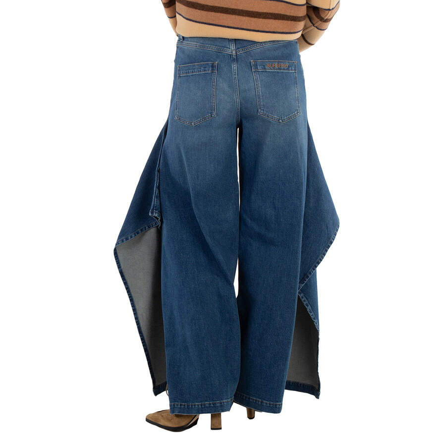Burberry Ladies Deep Slate Blue Wide-Leg Draped Denim Jeans - 5