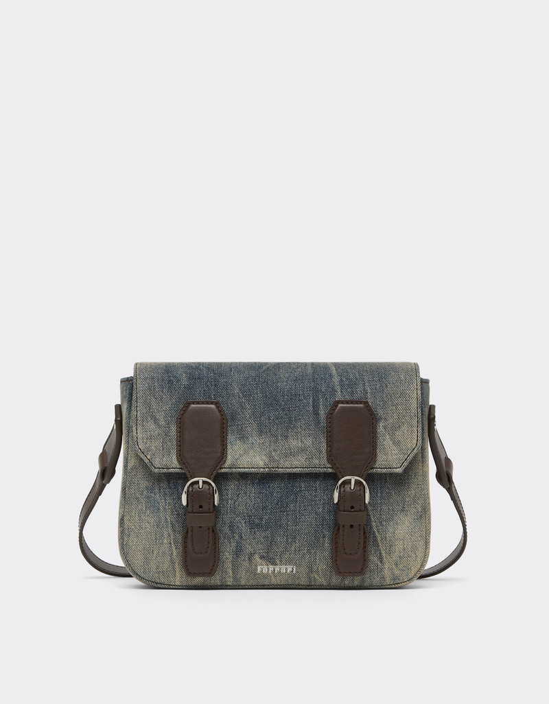 Messenger bag in acid-washed denim 1