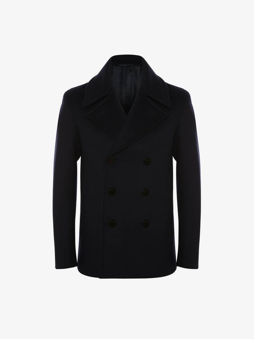 Wool Felt Skeleton Peacoat in Navy - 1
