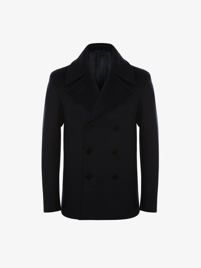 Wool Felt Skeleton Peacoat in Navy 1