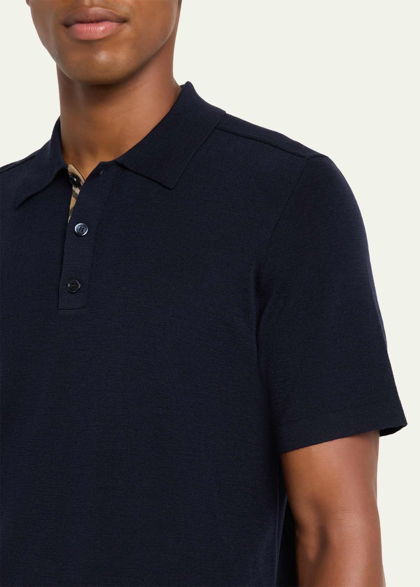 Men's Wool Knit Check-Placket Polo Shirt - 5