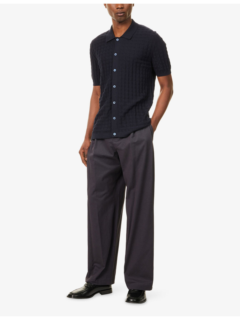 CORNELIANI Square Textured Cotton Polo Shirt outlook