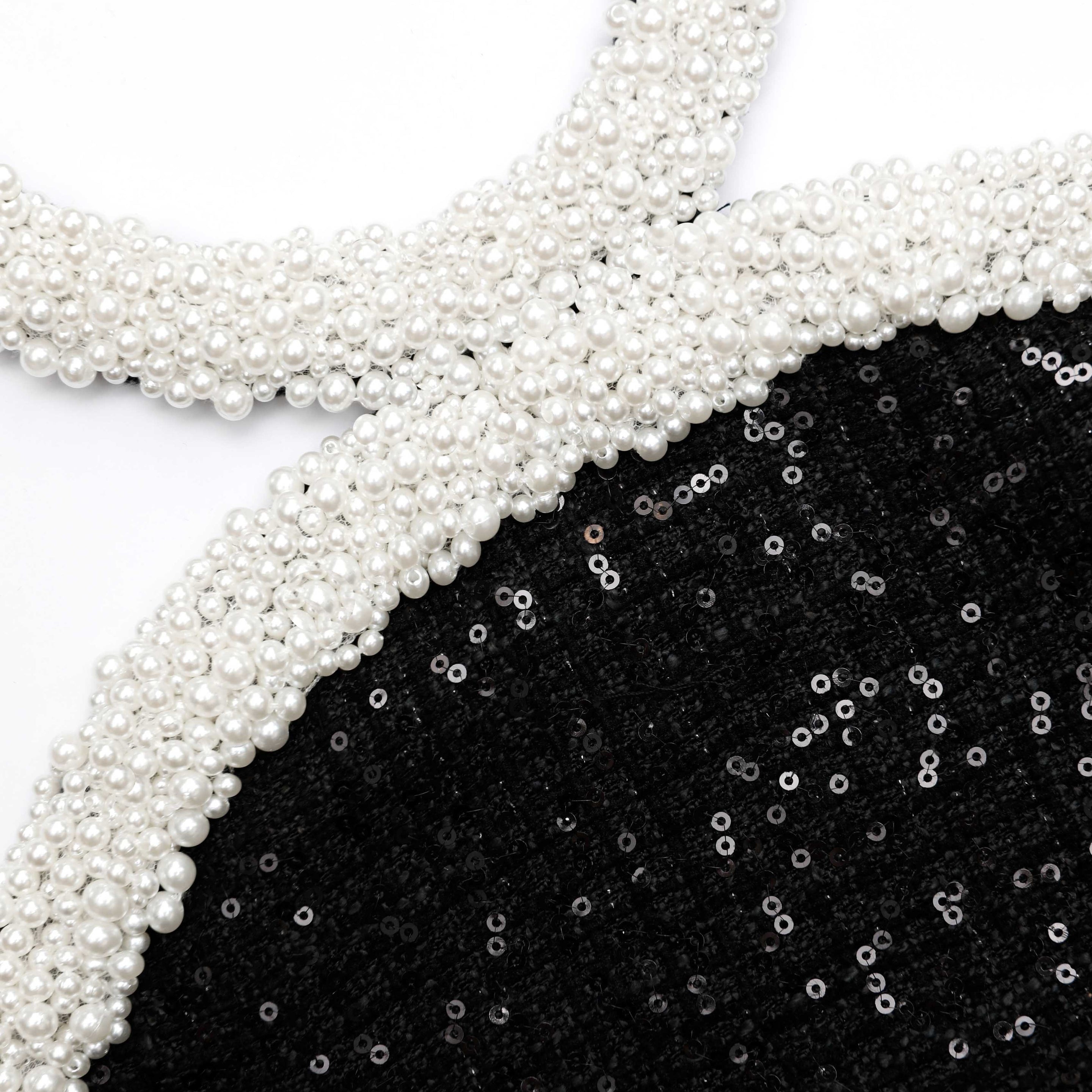Black Boucle Pearl Trim Mini Dress - 5