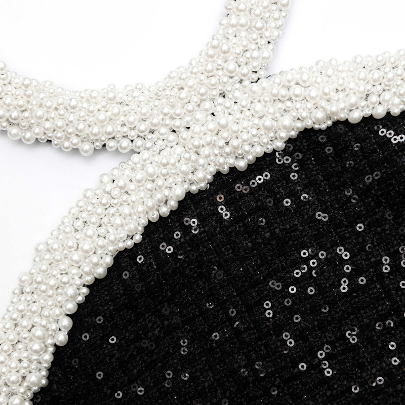Black Boucle Pearl Trim Mini Dress 5