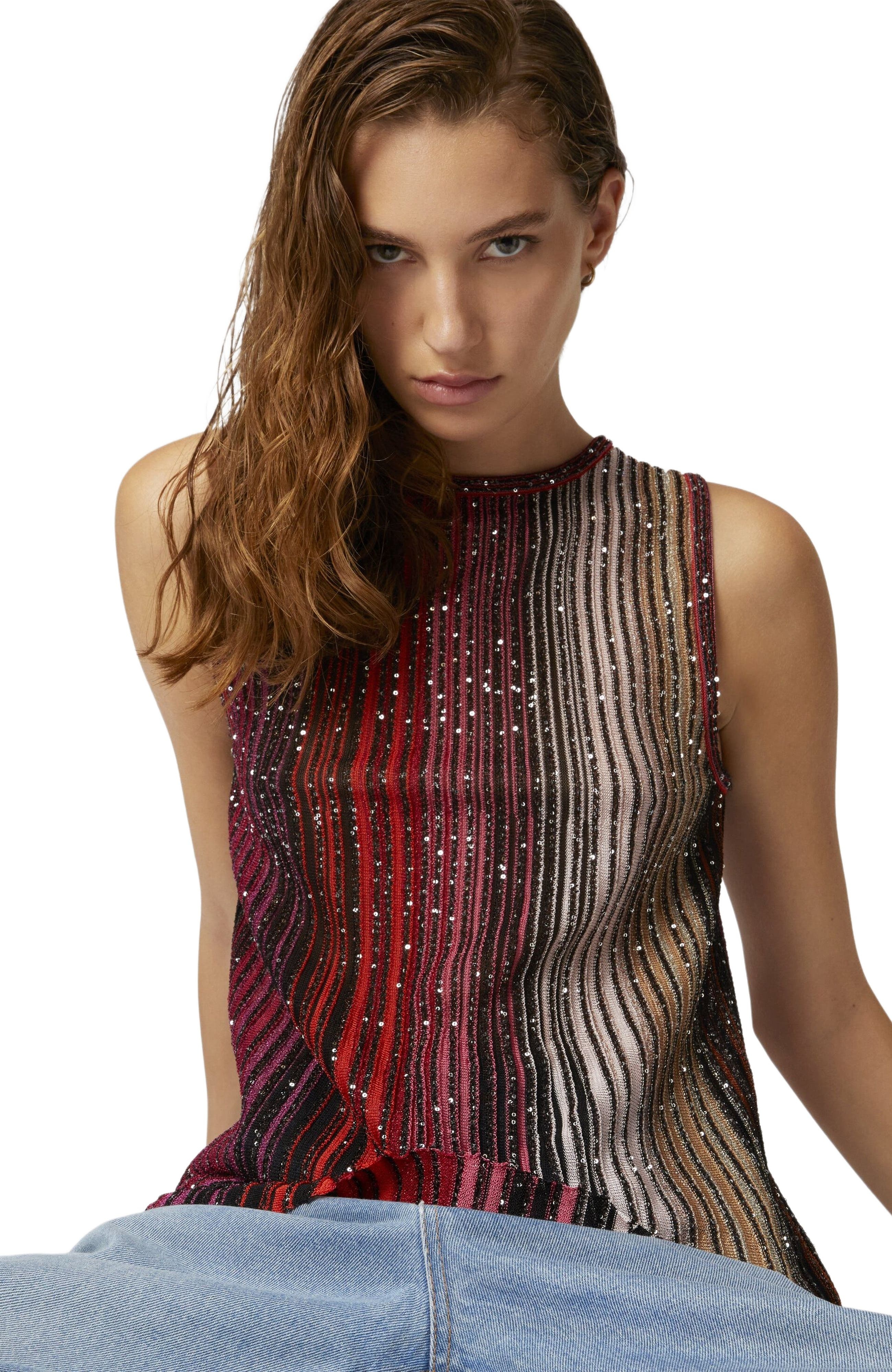 Missoni Partial Striped Sleeveless Top With Sequins in Black & Red at Nordstrom - 4