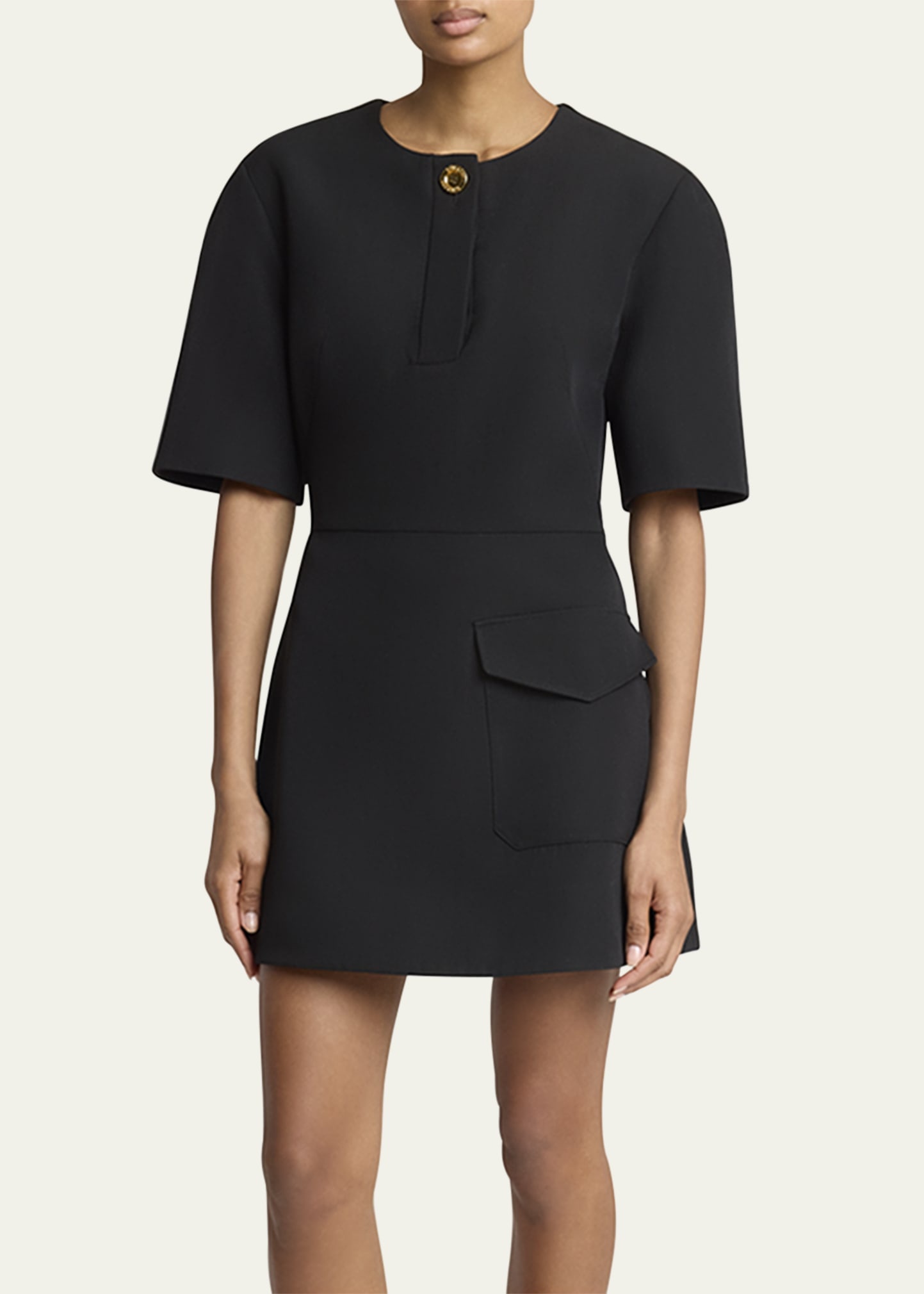 Short-Sleeve Patch-Pocket Mini Cocoon Dress - 4