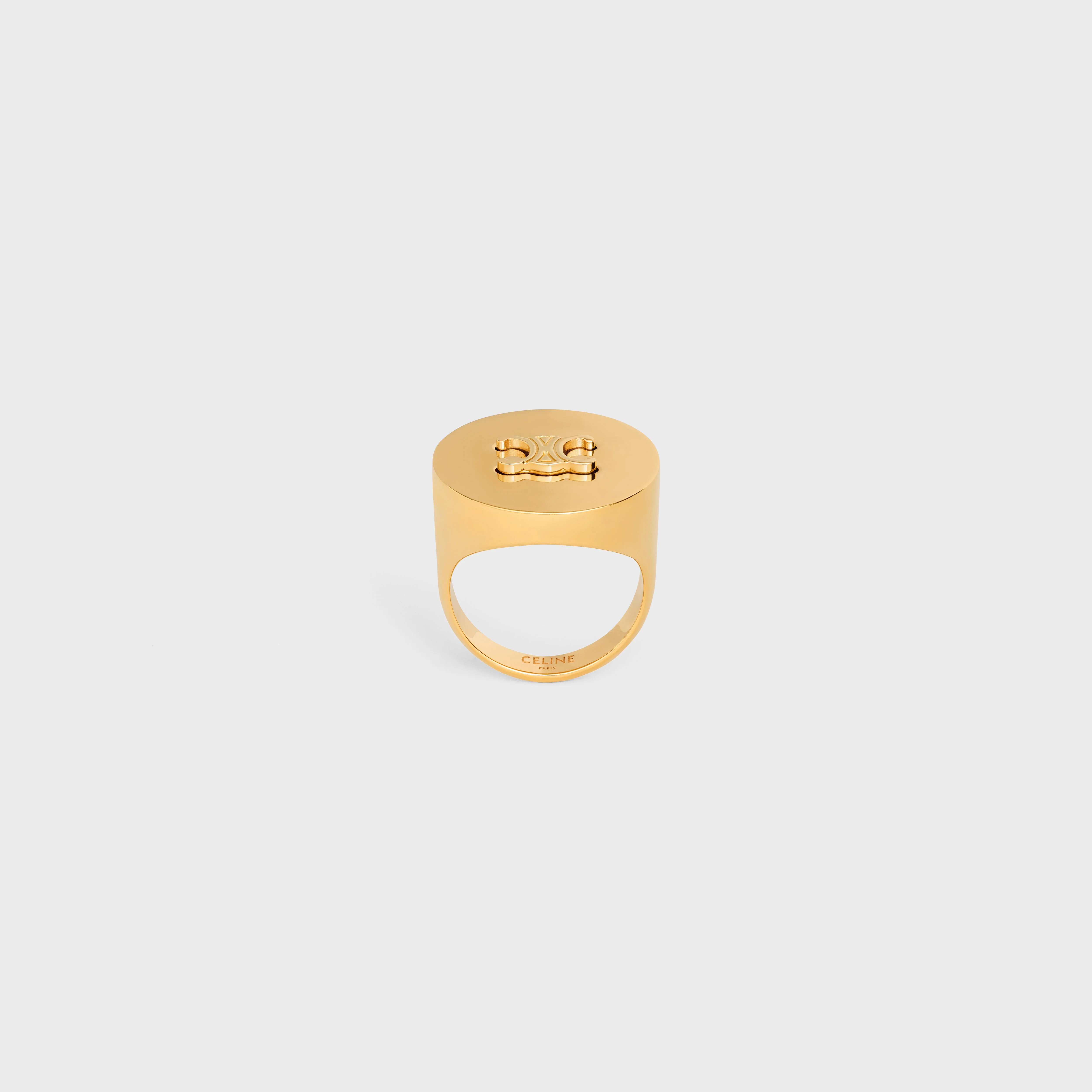 CELINE Triomphe Signet Ring in Brass with Gold Finish REVERSIBLE