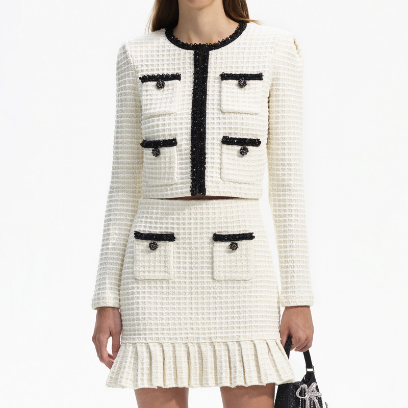 Cream Textured Knit Mini Skirt 4