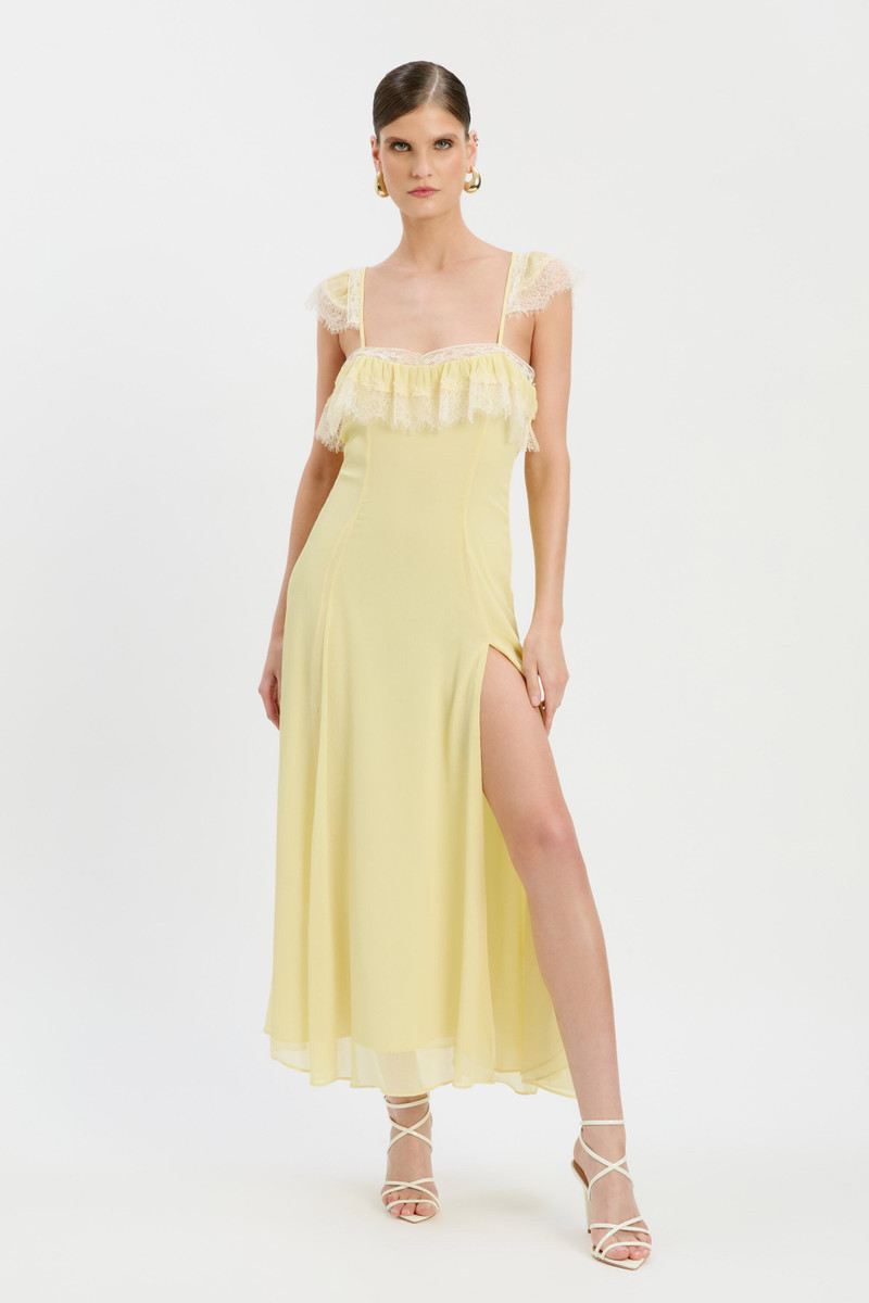 BARDOT Arlia Lace Trim Maxi Dress In Canary Yellow outlook