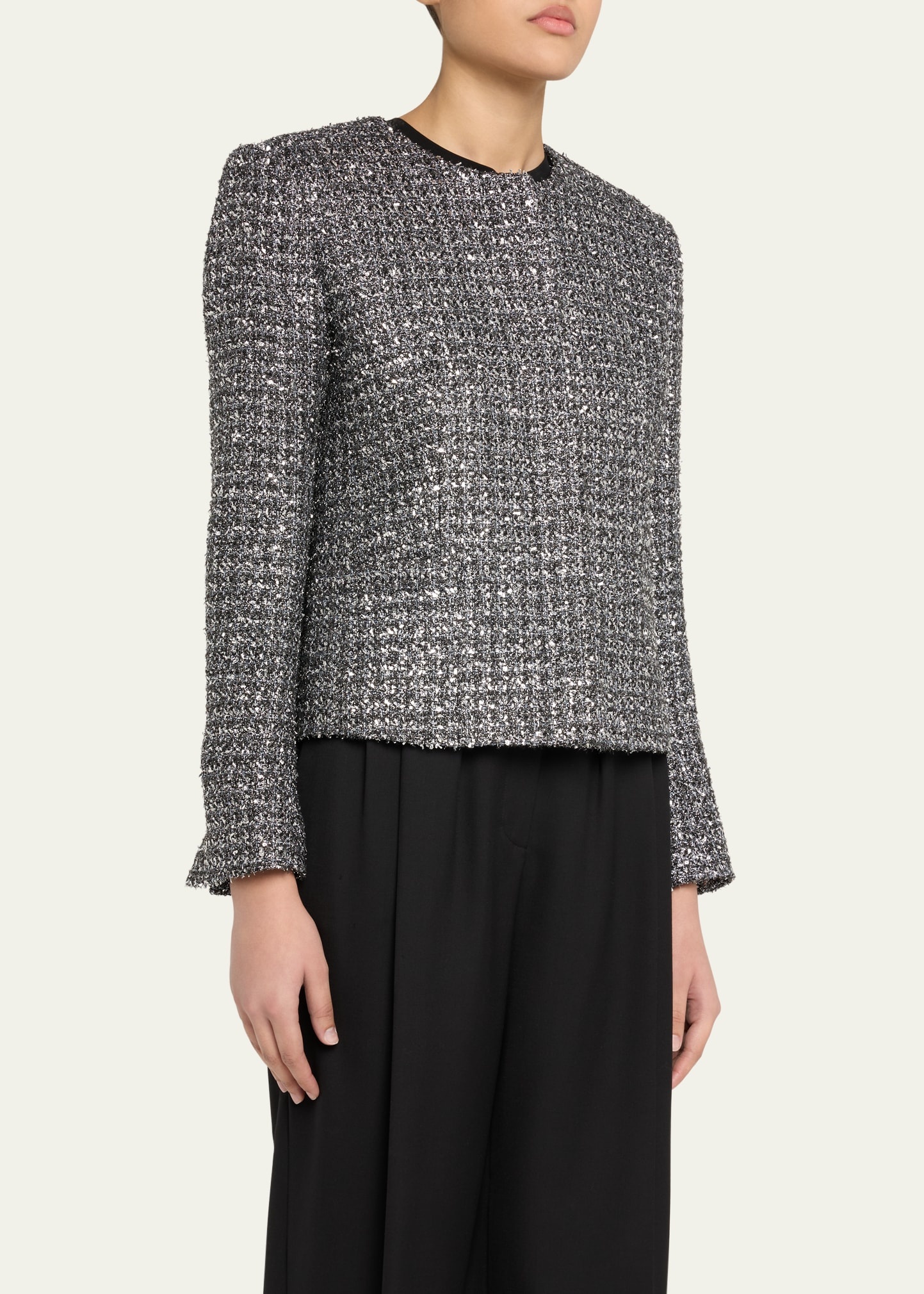 Metallic Paillette Tweed Shrunken Jacket - 4