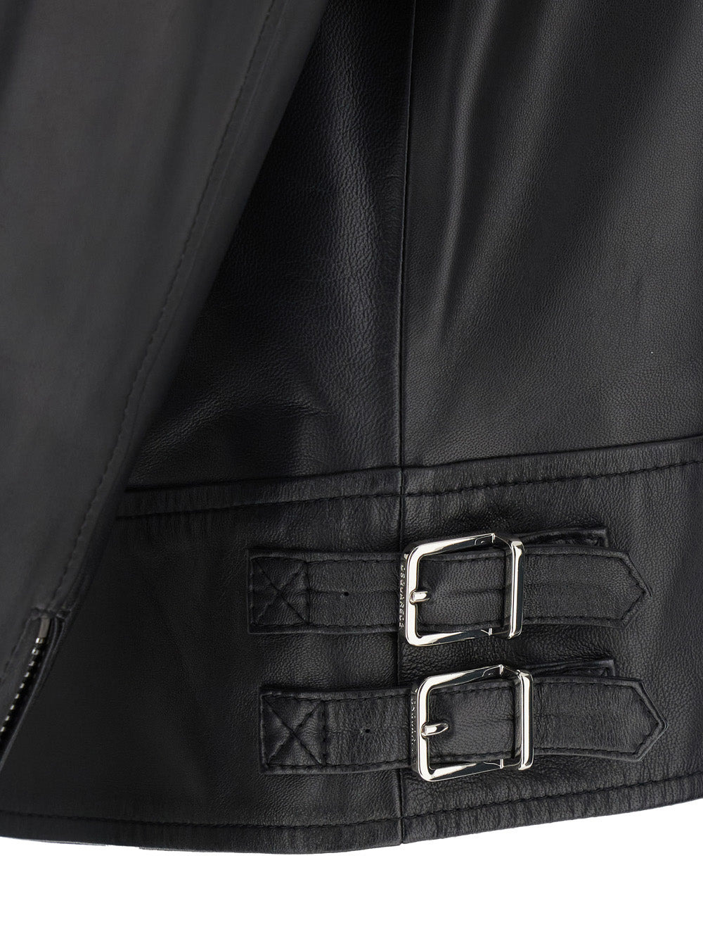Dsquared2 Men Black Biker Jacket With Mandarin Collar And Waist Straps In Leather Man - 3