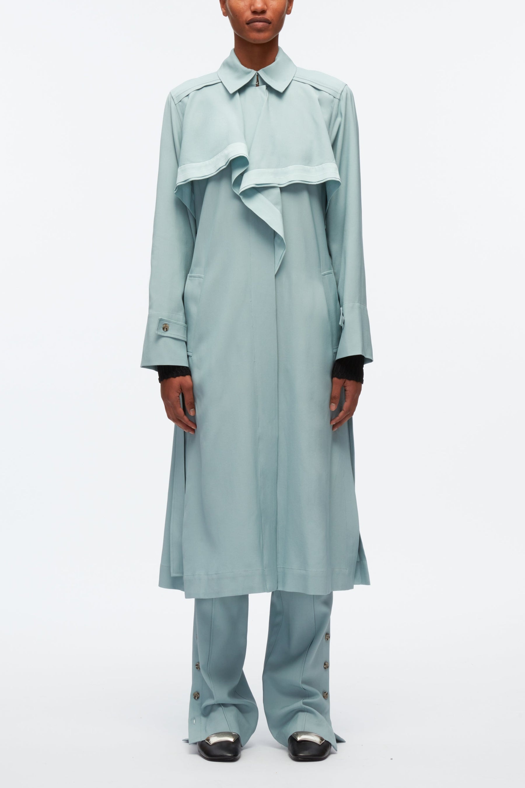 Lightweight Trench Dress With Cascade Drape - 1