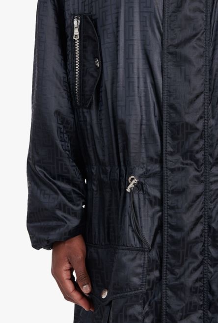 Oversized nylon parka with black Balmain monogram - 8