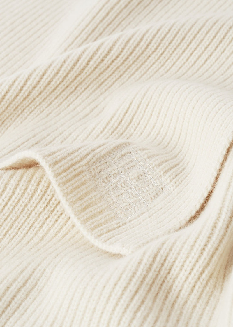 Embroidered monogram wool cashmere scarf macadamia 5