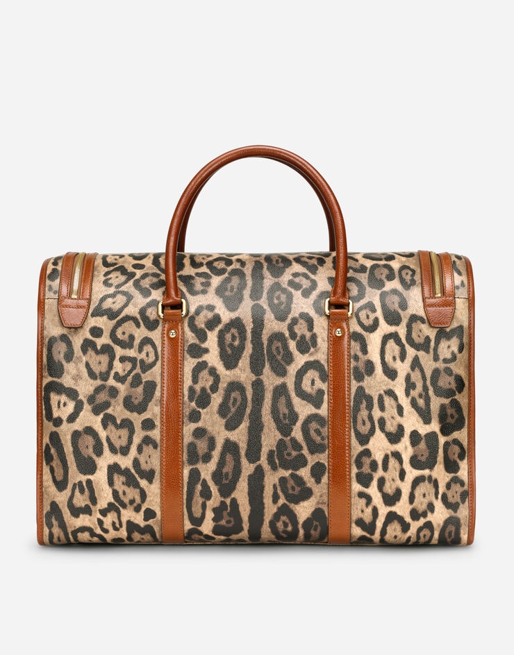 Large pet carrier bag in leopard-print Crespo with branded plate - 4